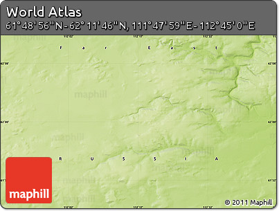 Physical Map of the Area around 62° 0' 21" N, 112° 16' 30" E