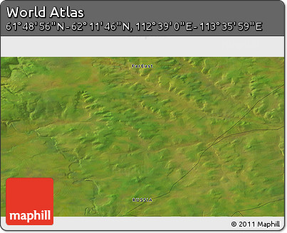 Satellite 3D Map of the Area around 62° 0' 21" N, 113° 7' 30" E