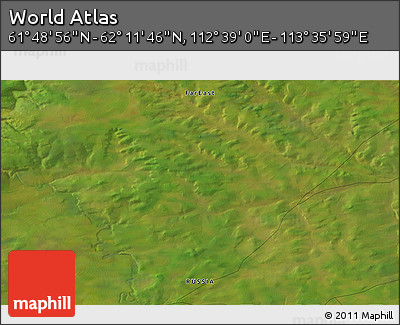 Satellite 3D Map of the Area around 62° 0' 21" N, 113° 7' 30" E