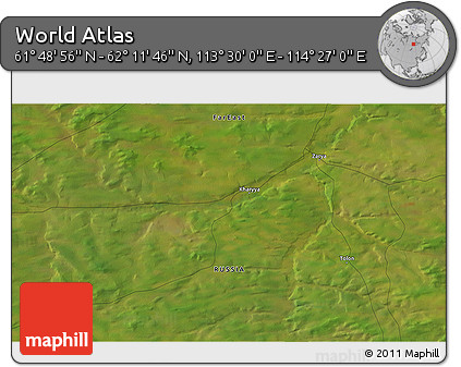 Satellite 3D Map of the Area around 62° 0' 21" N, 113° 58' 29" E