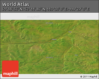 Satellite 3D Map of the Area around 62° 0' 21" N, 113° 58' 29" E