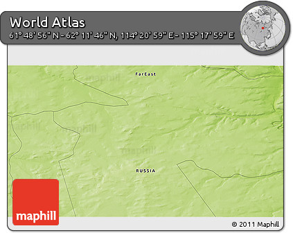 Physical 3D Map of the Area around 62° 0' 21" N, 114° 49' 29" E