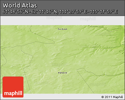 Physical 3D Map of the Area around 62° 0' 21" N, 114° 49' 29" E