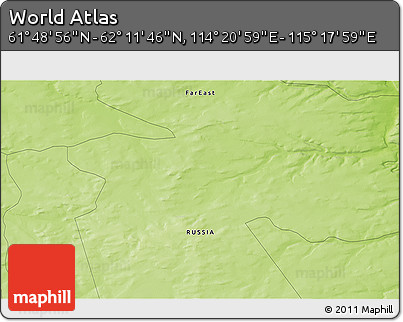 Physical 3D Map of the Area around 62° 0' 21" N, 114° 49' 29" E