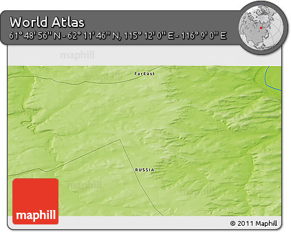Physical 3D Map of the Area around 62° 0' 21" N, 115° 40' 30" E