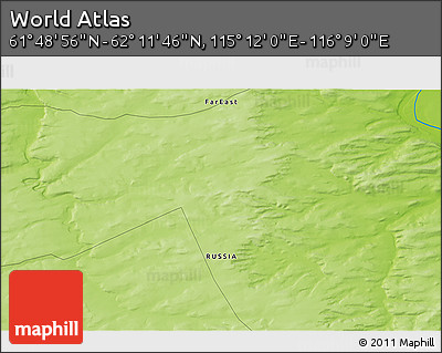 Physical 3D Map of the Area around 62° 0' 21" N, 115° 40' 30" E