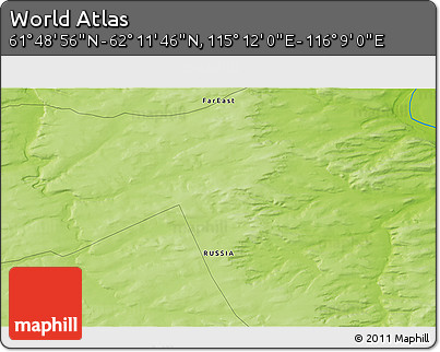 Physical 3D Map of the Area around 62° 0' 21" N, 115° 40' 30" E