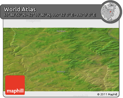 Satellite 3D Map of the Area around 62° 0' 21" N, 115° 40' 30" E