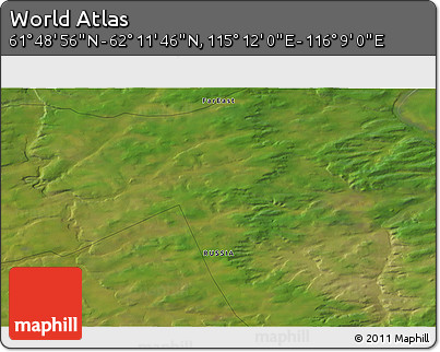 Satellite 3D Map of the Area around 62° 0' 21" N, 115° 40' 30" E