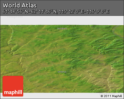 Satellite 3D Map of the Area around 62° 0' 21" N, 115° 40' 30" E