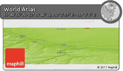Physical Panoramic Map of the Area around 62° 0' 21" N, 116° 31' 30" E