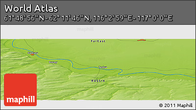 Physical Panoramic Map of the Area around 62° 0' 21" N, 116° 31' 30" E