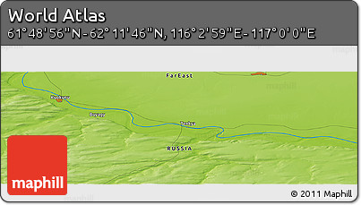 Physical Panoramic Map of the Area around 62° 0' 21" N, 116° 31' 30" E