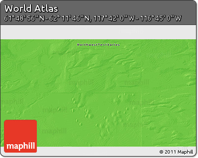Political 3D Map of the Area around 62° 0' 21" N, 117° 13' 29" W