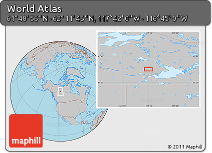 Gray Location Map of the Area around 62° 0' 21" N, 117° 13' 29" W