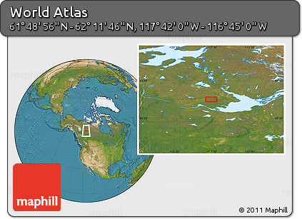 Satellite Location Map of the Area around 62° 0' 21" N, 117° 13' 29" W