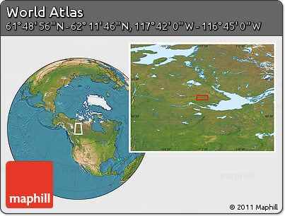 Satellite Location Map of the Area around 62° 0' 21" N, 117° 13' 29" W