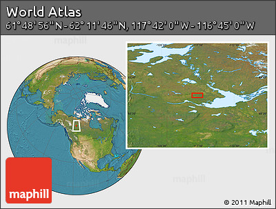 Satellite Location Map of the Area around 62° 0' 21" N, 117° 13' 29" W