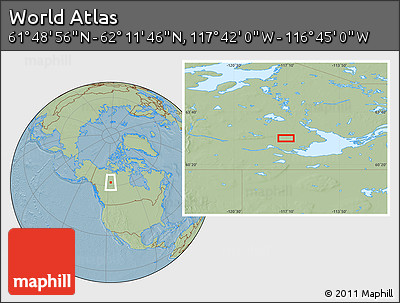 Savanna Style Location Map of the Area around 62° 0' 21" N, 117° 13' 29" W, hill shading