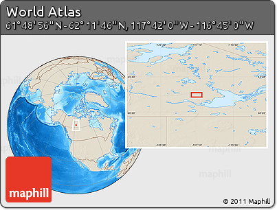 Shaded Relief Location Map of the Area around 62° 0' 21" N, 117° 13' 29" W