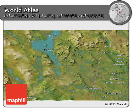 Satellite 3D Map of the Area around 62° 0' 21" N, 11° 58' 29" E