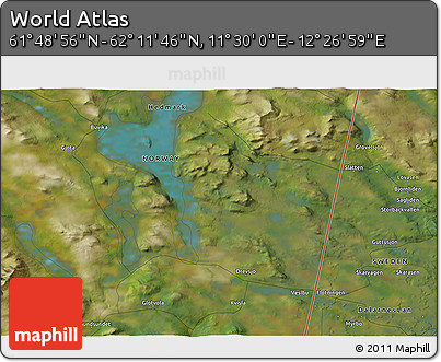 Satellite 3D Map of the Area around 62° 0' 21" N, 11° 58' 29" E