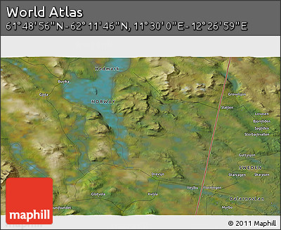Satellite 3D Map of the Area around 62° 0' 21" N, 11° 58' 29" E