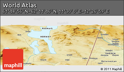 Physical Panoramic Map of the Area around 62° 0' 21" N, 11° 58' 29" E
