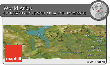 Satellite Panoramic Map of the Area around 62° 0' 21" N, 11° 58' 29" E