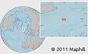 Gray Location Map of the area around 62° 0' 21" N, 11° 49' 29" W, hill shading