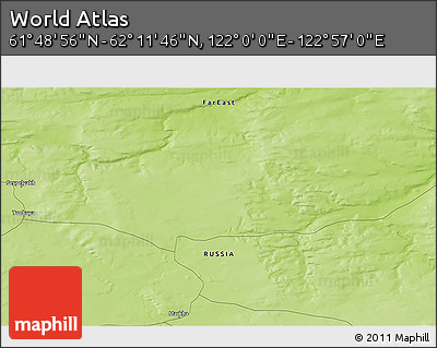 Physical 3D Map of the Area around 62° 0' 21" N, 122° 28' 29" E