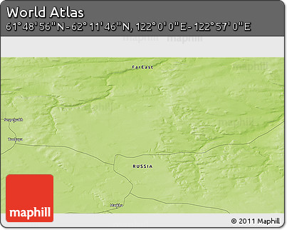 Physical 3D Map of the Area around 62° 0' 21" N, 122° 28' 29" E