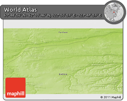 Physical 3D Map of the Area around 62° 0' 21" N, 123° 19' 29" E