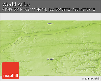 Physical 3D Map of the Area around 62° 0' 21" N, 123° 19' 29" E