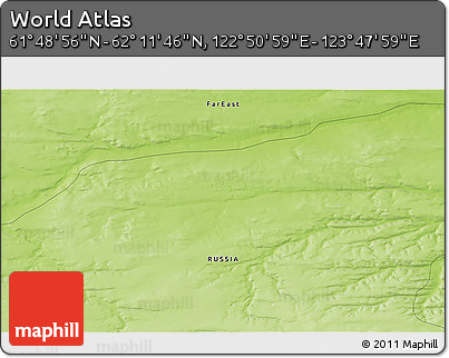 Physical 3D Map of the Area around 62° 0' 21" N, 123° 19' 29" E