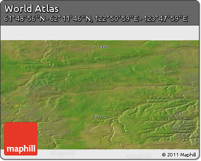 Satellite 3D Map of the Area around 62° 0' 21" N, 123° 19' 29" E