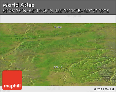 Satellite 3D Map of the Area around 62° 0' 21" N, 123° 19' 29" E