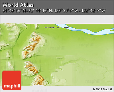 Physical 3D Map of the Area around 62° 0' 21" N, 123° 10' 30" W