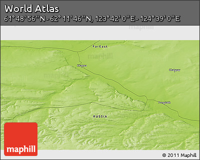 Physical 3D Map of the Area around 62° 0' 21" N, 124° 10' 30" E