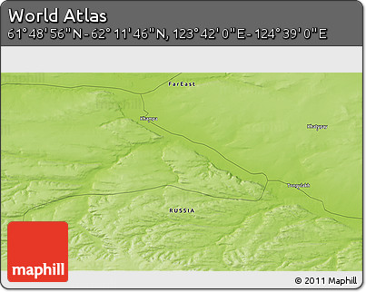 Physical 3D Map of the Area around 62° 0' 21" N, 124° 10' 30" E
