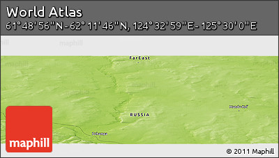 Physical Panoramic Map of the Area around 62° 0' 21" N, 125° 1' 30" E