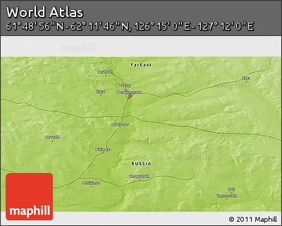 Physical 3D Map of the Area around 62° 0' 21" N, 126° 43' 29" E