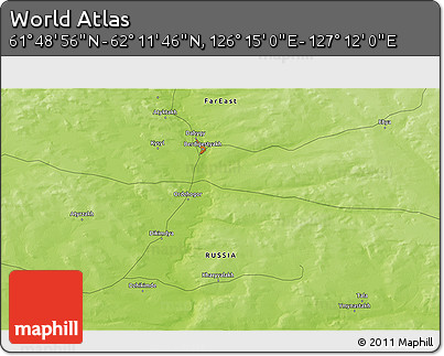 Physical 3D Map of the Area around 62° 0' 21" N, 126° 43' 29" E