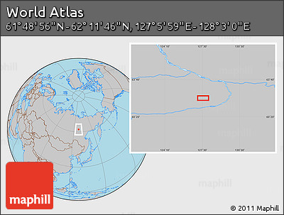 Gray Location Map of the Area around 62° 0' 21" N, 127° 34' 30" E
