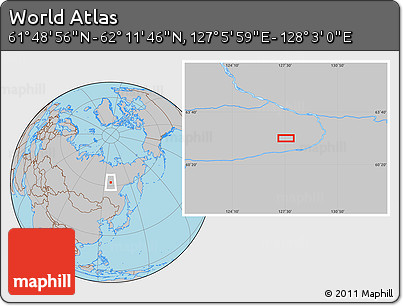 Gray Location Map of the Area around 62° 0' 21" N, 127° 34' 30" E