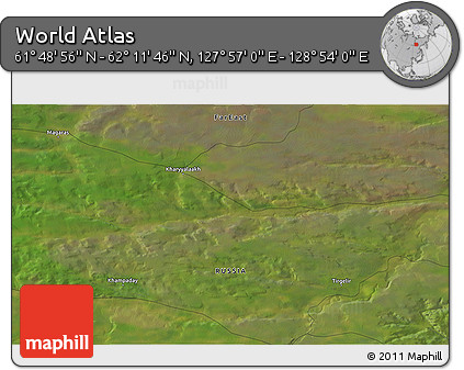 Satellite 3D Map of the Area around 62° 0' 21" N, 128° 25' 30" E