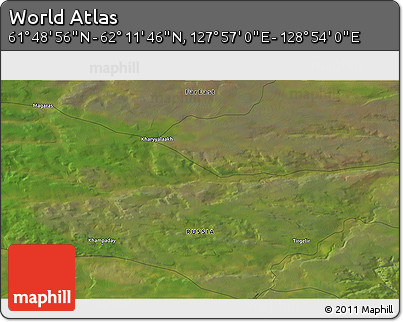 Satellite 3D Map of the Area around 62° 0' 21" N, 128° 25' 30" E