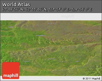 Satellite 3D Map of the Area around 62° 0' 21" N, 128° 25' 30" E