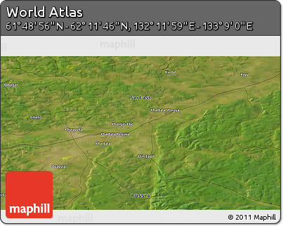 Satellite 3D Map of the Area around 62° 0' 21" N, 132° 40' 30" E