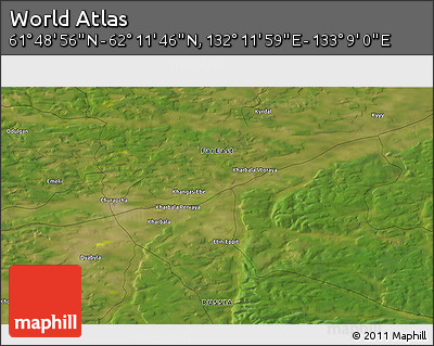 Satellite 3D Map of the Area around 62° 0' 21" N, 132° 40' 30" E
